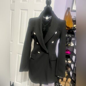 Zara Black Double-Breasted Blazer with Silver Buttons